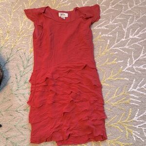Bob Mackie vintage coral terra-cotta silk ruffle layer dress 12